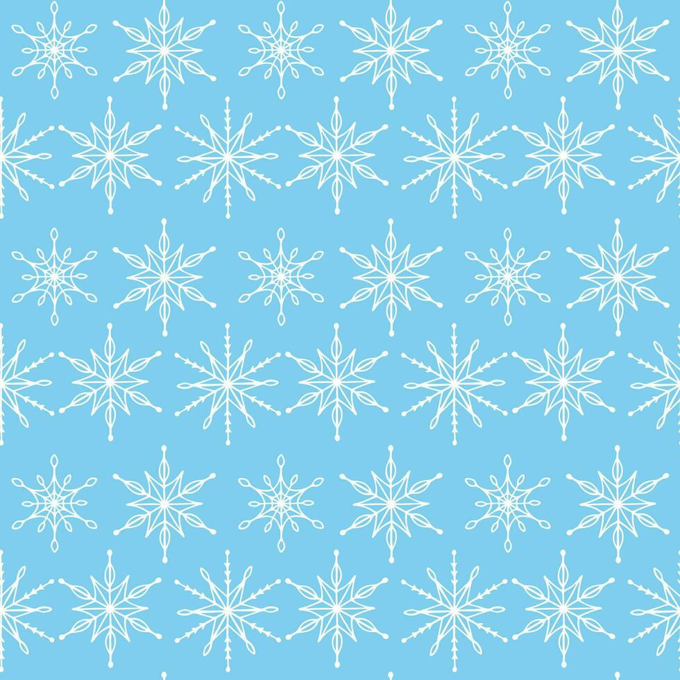 winter naadloos patroon. wit tekening sneeuwvlokken Aan blauw achtergrond. patroon voor textiel, kleding stof, kaart, omhulsel papier, uitnodiging, behang, enz. vector illustratie