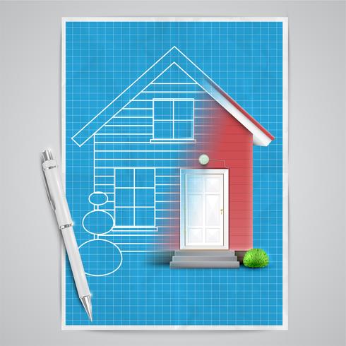 Realistisch huis met een blauwdruk, vector