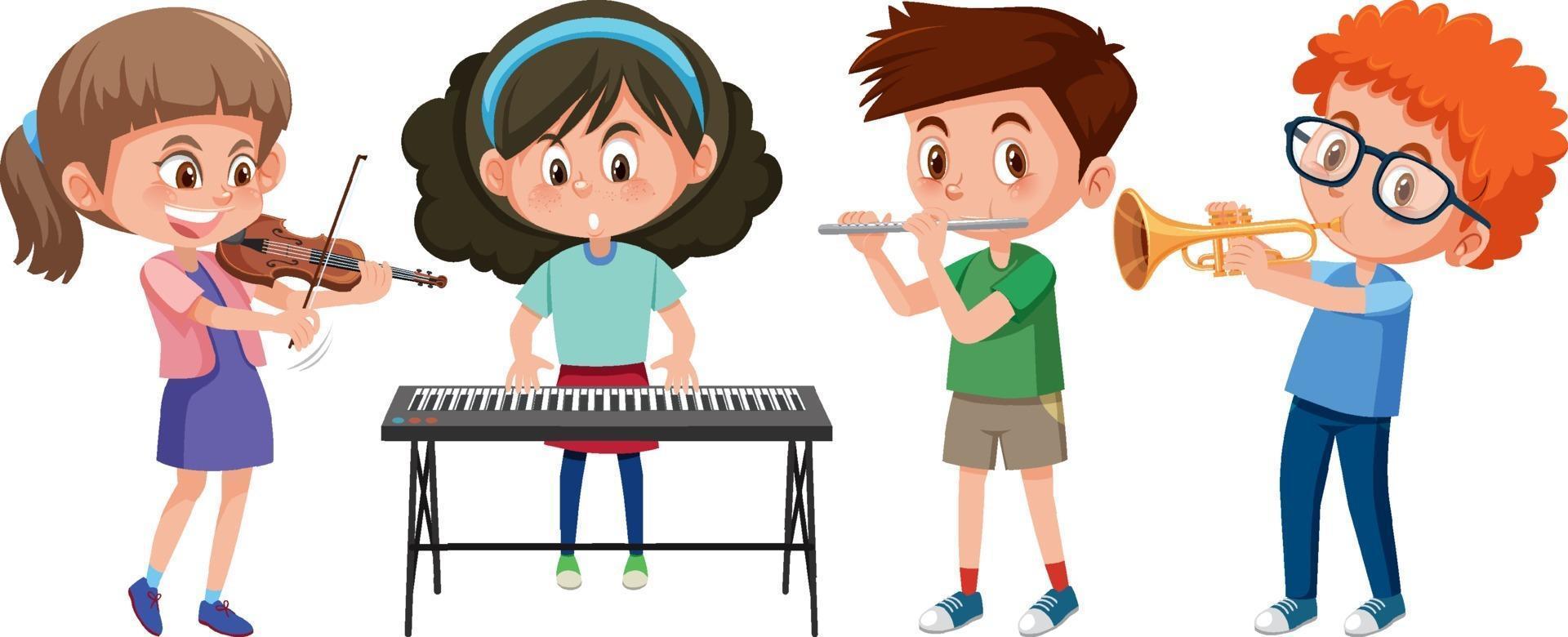 set van verschillende kinderen spelende muziekinstrumenten vector