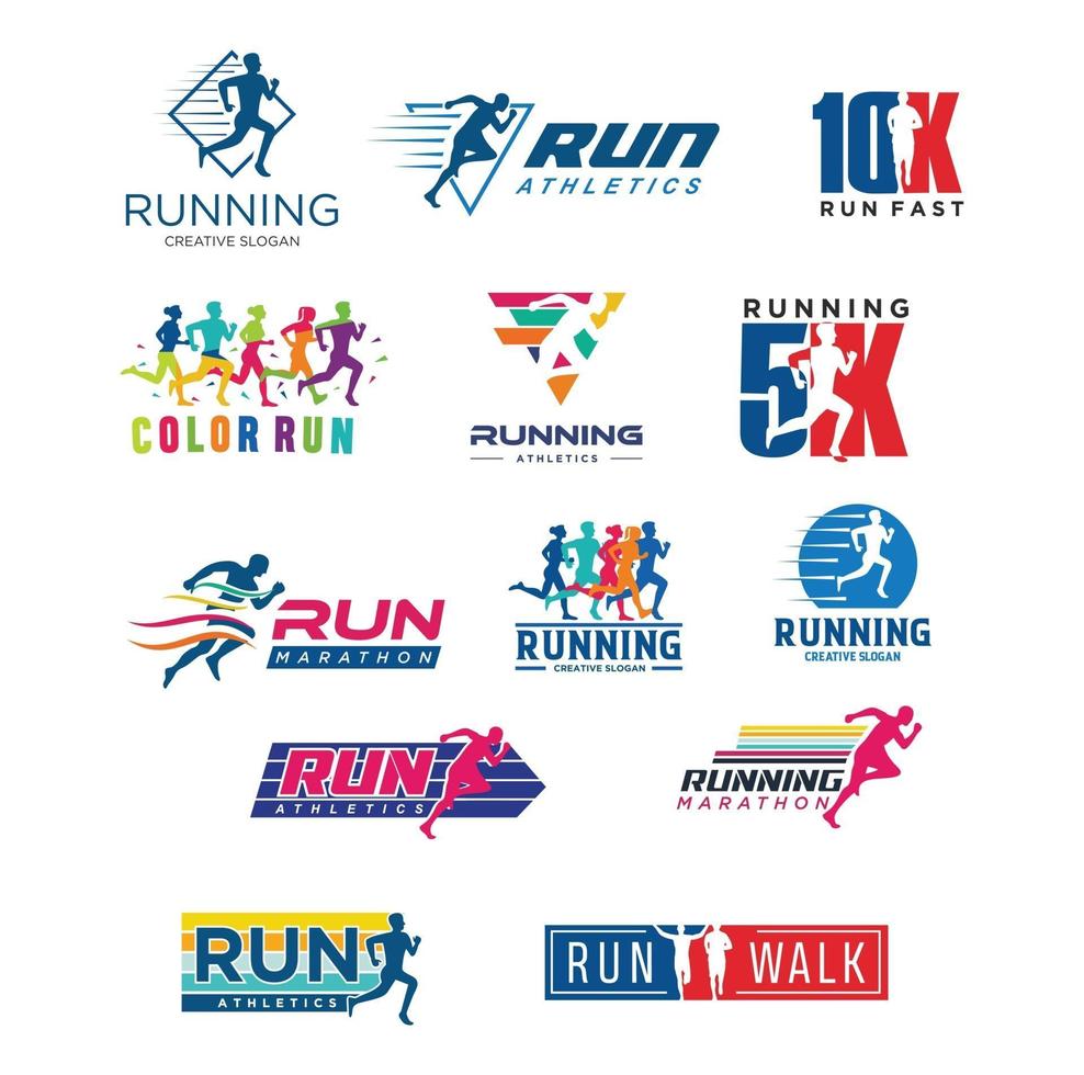 set run running logo ontwerp vector. 10k marathon logo pictogrammalplaatje vector