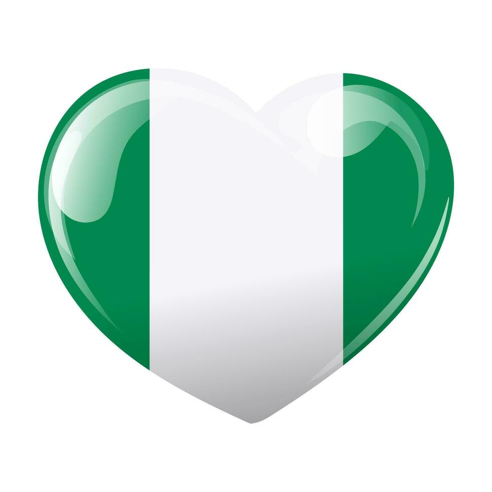 Nigeria vlag in de vorm van een hart. hart met Nigeriaans vlag. 3d illustratie, vector