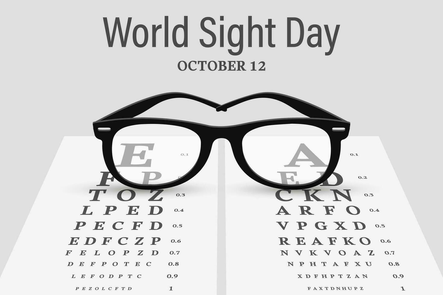 wereld zicht dag oktober 12e. bril tegen de achtergrond van een snellen tabel voor testen zichtbaar scherpte. oogheelkunde, gezondheidszorg en geneesmiddel. illustratie, banier, vector