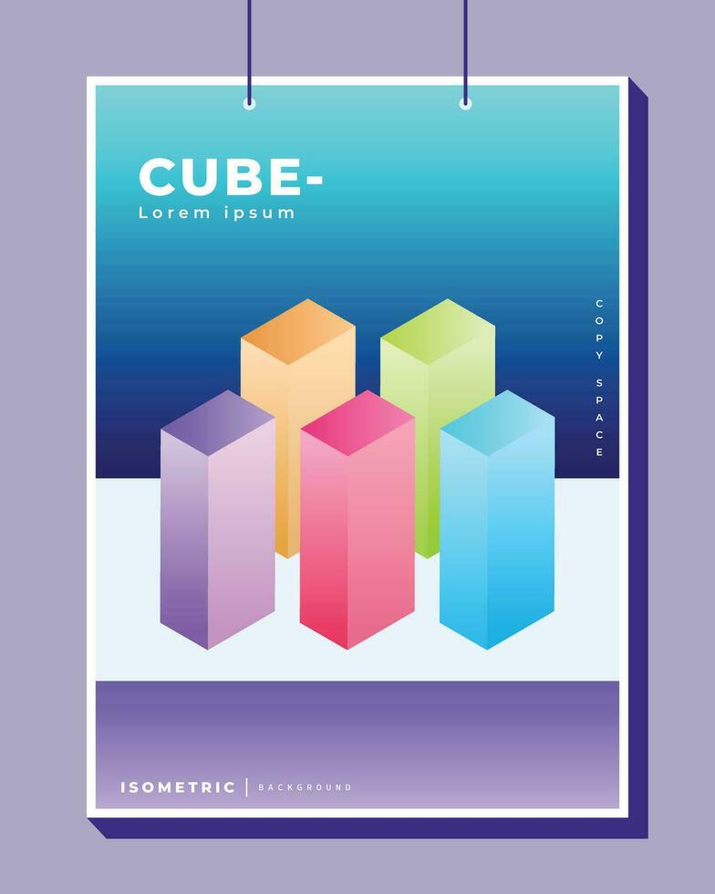 kleurrijk isometrische kubus poster of banier ontwerp. 3d doos minimalistische ontwerp. meetkundig achtergrond sjabloon kopiëren ruimte. geschikt voor evenement of presentatie grafisch element. vector