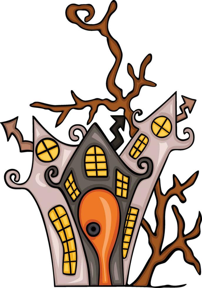 hand- getrokken grappig tekening van achtervolgd halloween huis vector
