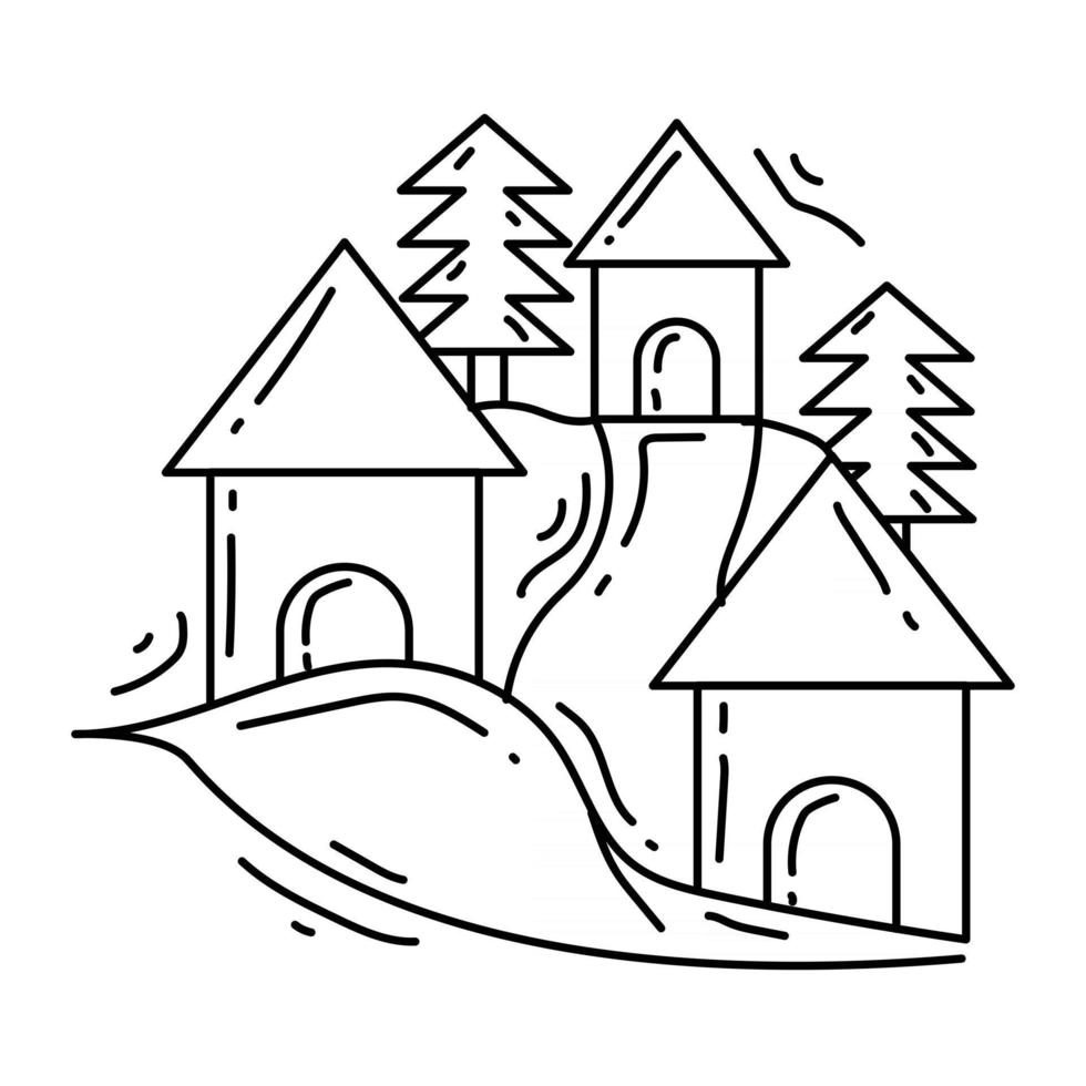 tuinieren dorp icoon. handgetekende pictogram, overzicht zwart, vector