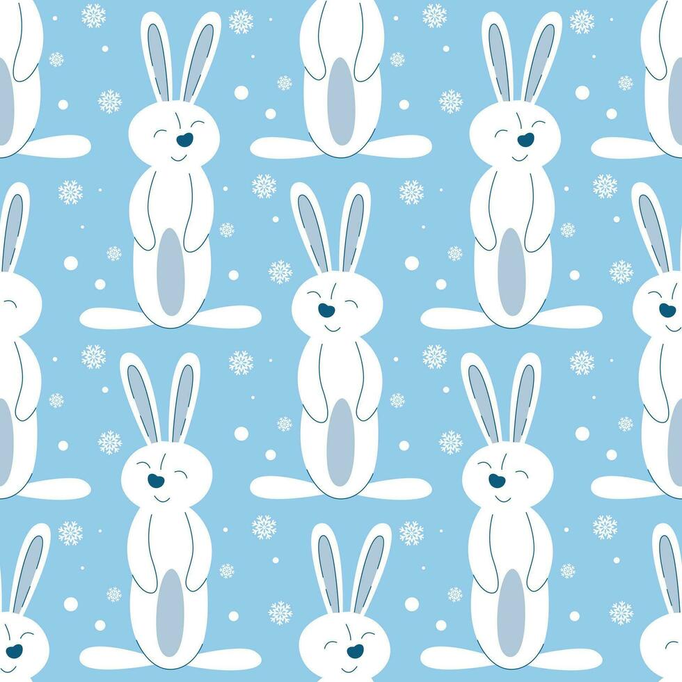grappig winter naadloos patroon met wit konijntjes vector