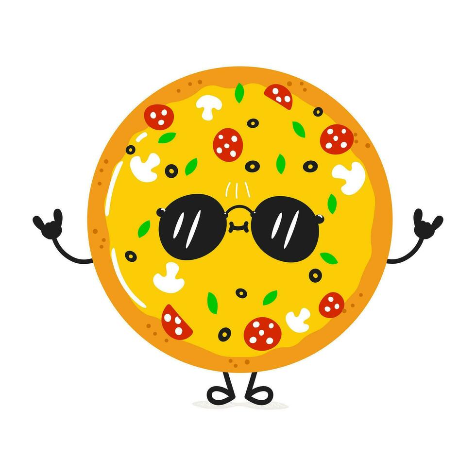 pizza karakter. vector hand- getrokken tekenfilm kawaii karakter illustratie icoon. geïsoleerd Aan wit achtergrond pizza fruit karakter concept