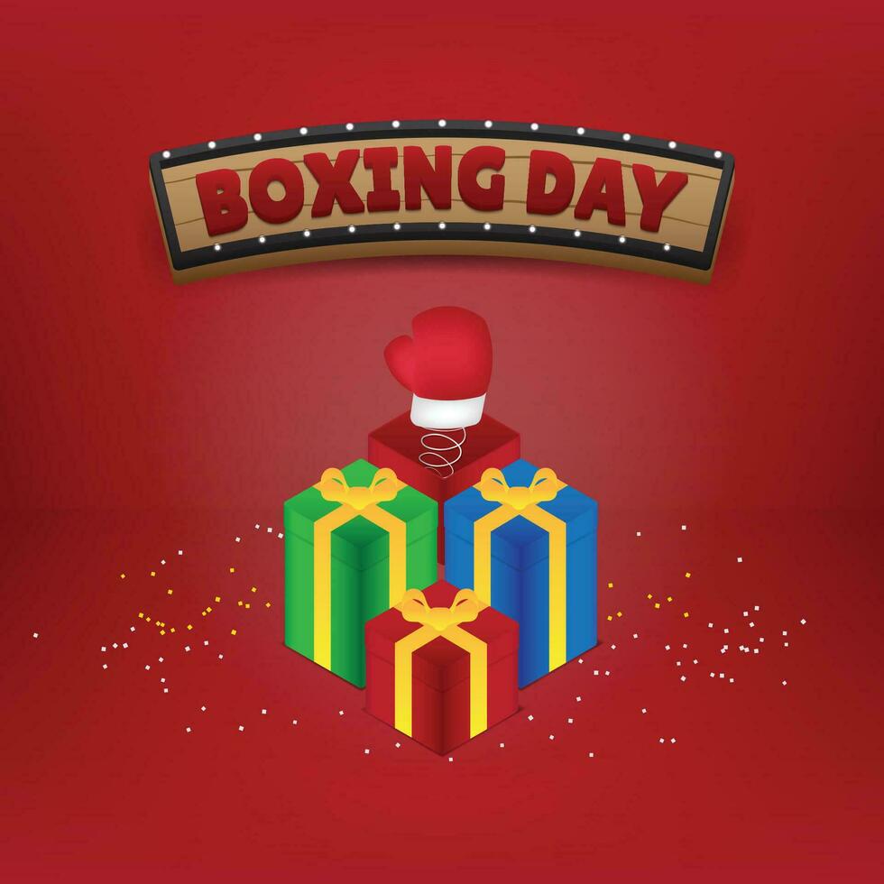 minimaal decoratie 26 december boksen dag groet vector illustratie met geschenk dozen en confetti