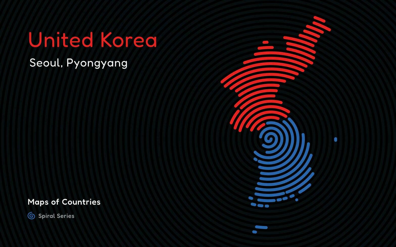 creatief kaart van zuiden en noorden Korea. politiek kaart. seoel, Pyongyang. Verenigde Korea. hoofdstad. wereld landen vector kaarten. spiraal vingerafdruk serie