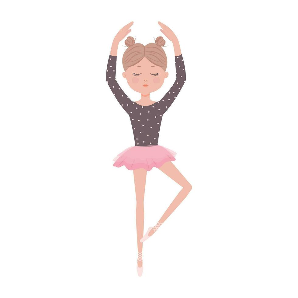 weinig breekbaar balletdanseres, meisje in pointe schoenen dansen, vector gemakkelijk kinderen illustratie in vlak stijl