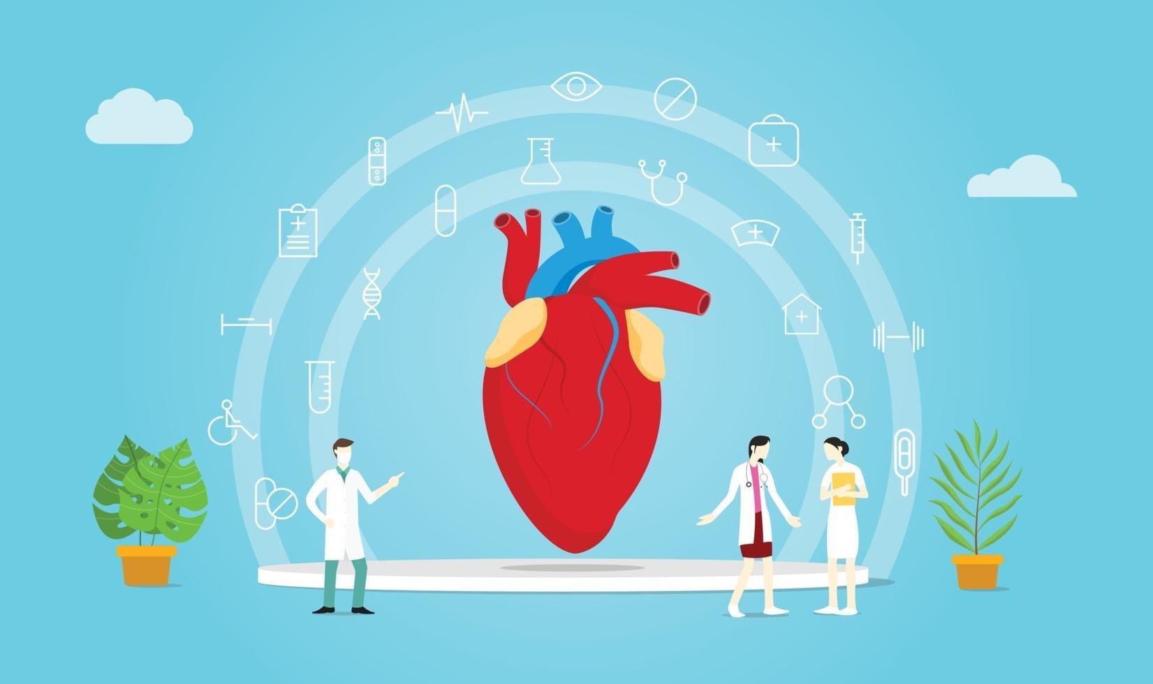 menselijk hart gezondheidsteam arts en verpleegkundige behandeling met medisch icoon vector