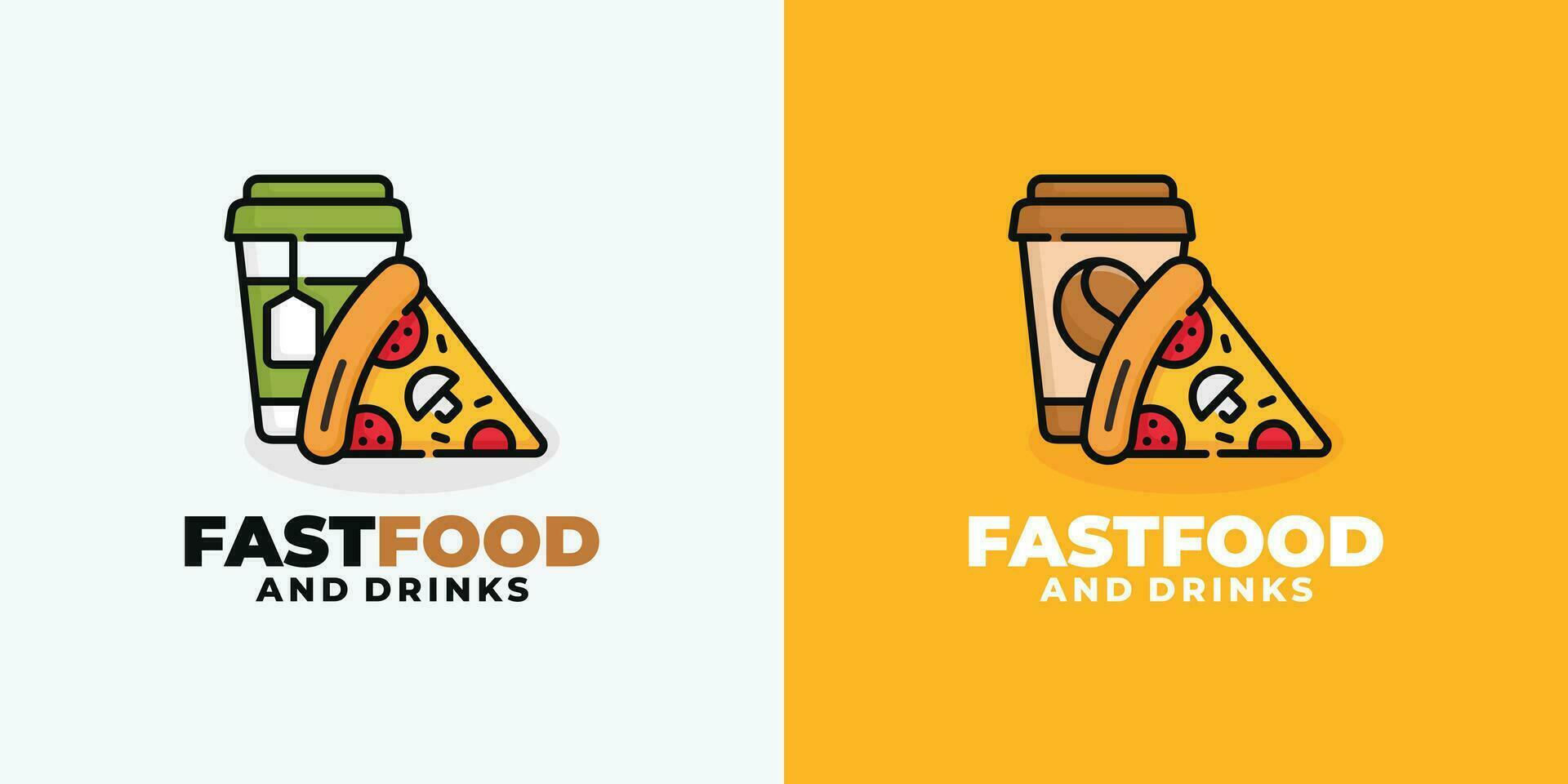 pizza en drinken snel voedsel logo ontwerp vector