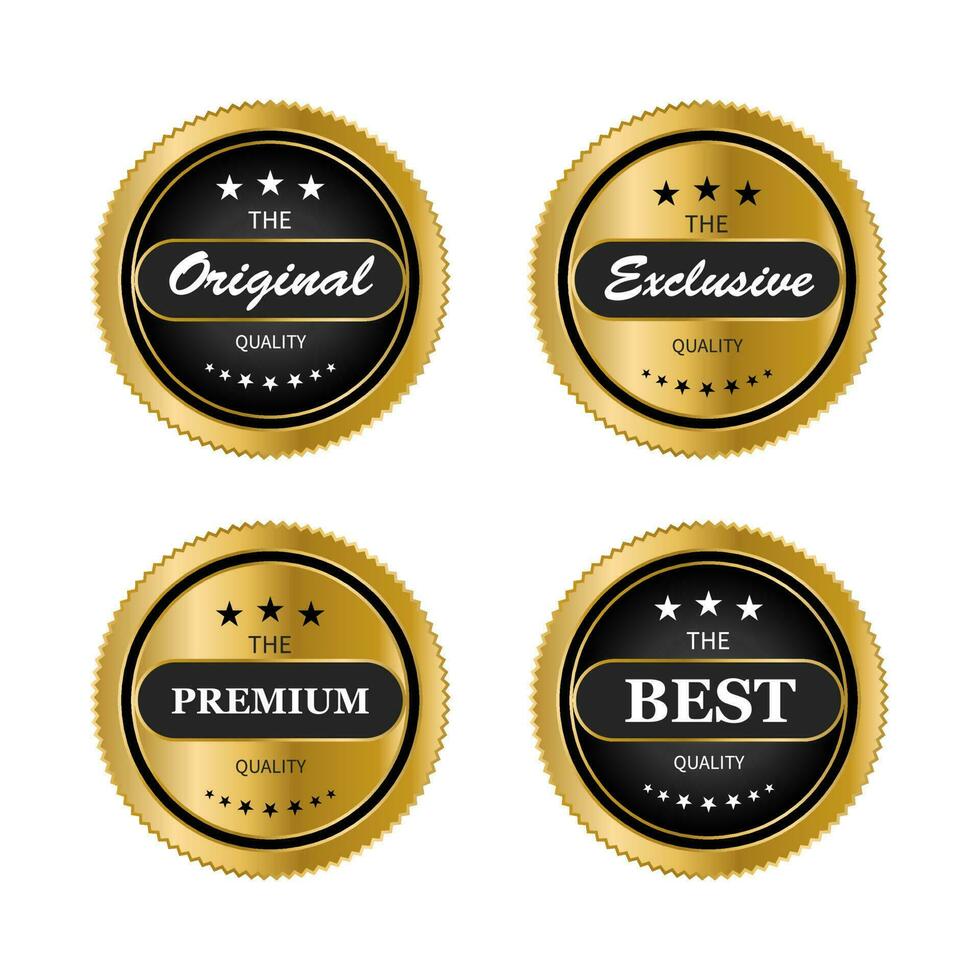 luxe goud badges en etiketten premie kwaliteit Product. vector illustratie