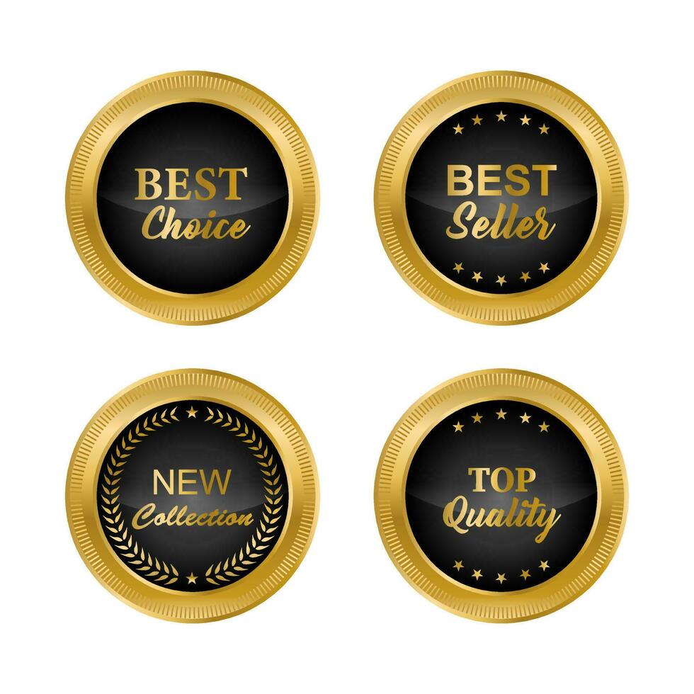 luxe goud badges en etiketten premie kwaliteit Product. vector