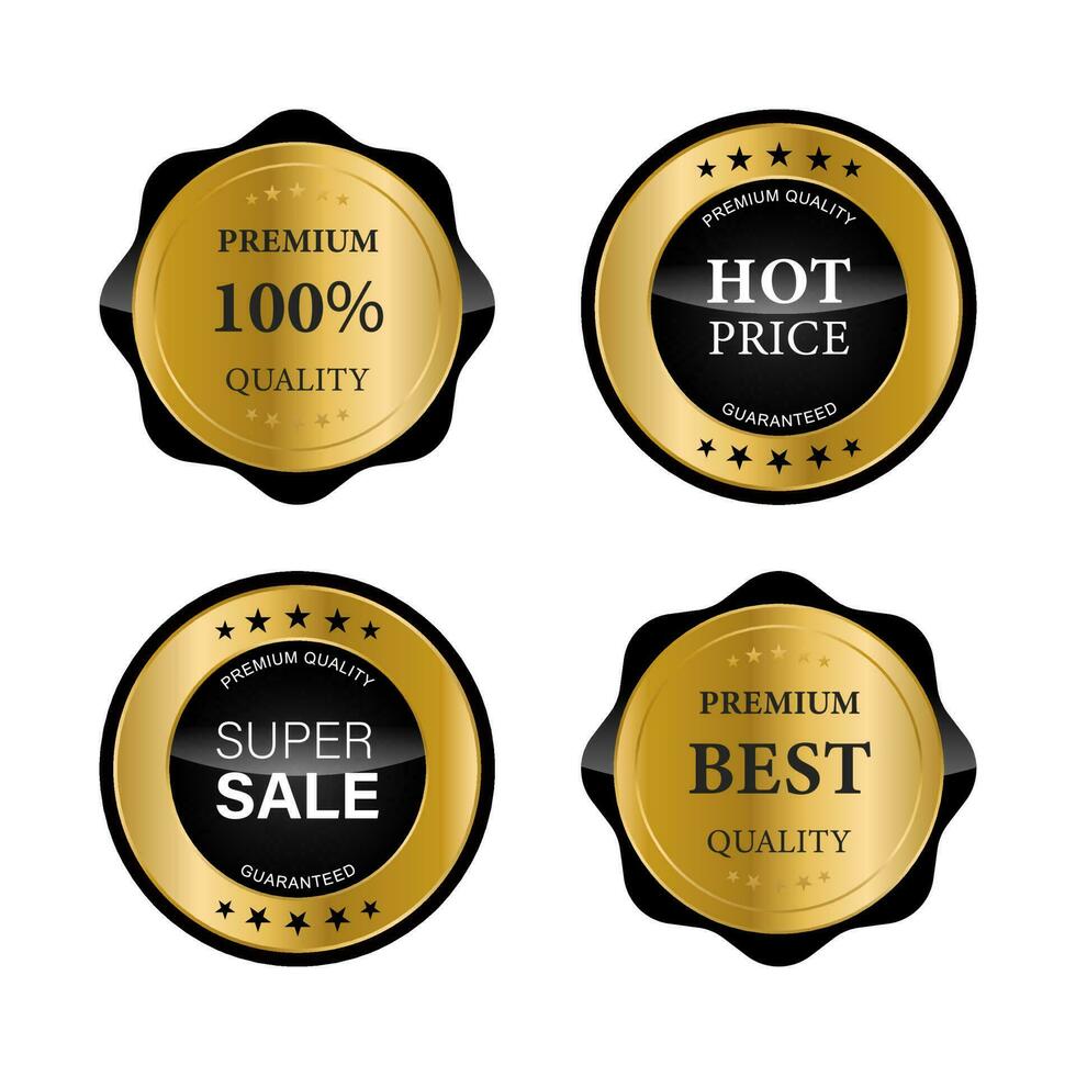 luxe gouden zegel badges en etiketten verkoop kwaliteit Product. vector illustratie