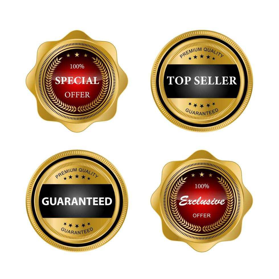 luxe gouden zegel badges en etiketten verkoop kwaliteit Product. vector illustratie