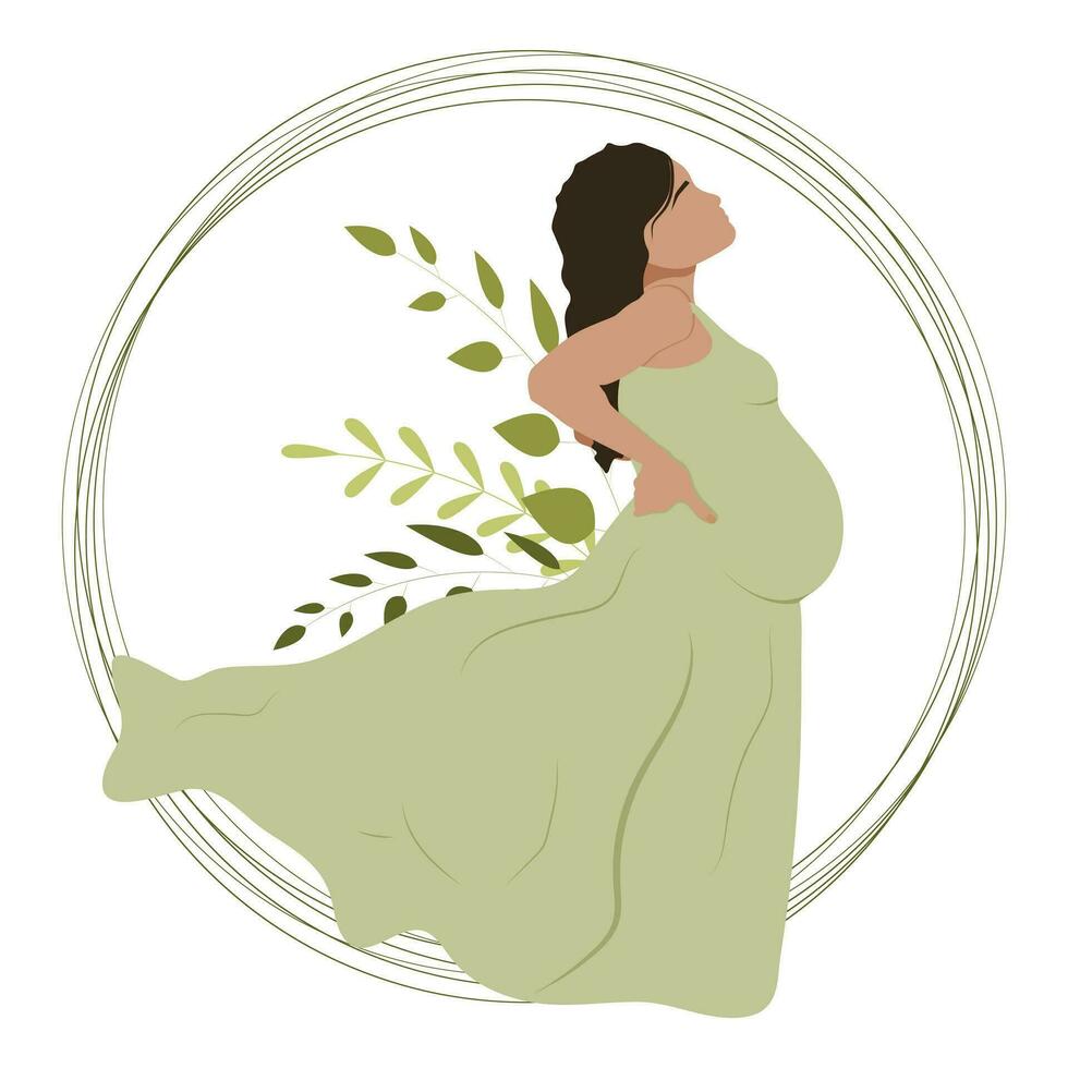 zwanger vrouw in een jurk met bloemen. vector illustratie