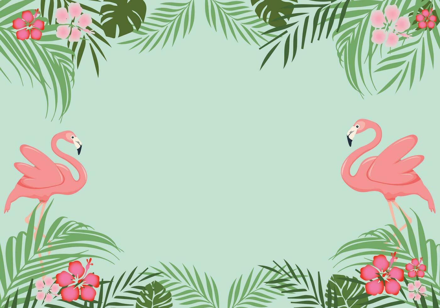 vogelstand flamingo en bloemen. kaders met flamingo. flamingo achtergrond vector