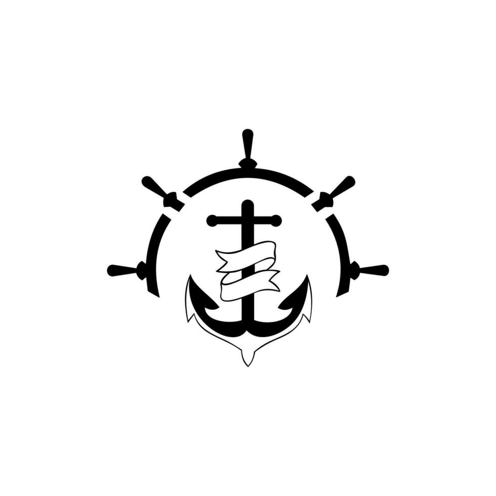schip wiel en anker logo ontwerp vector inspiratie.