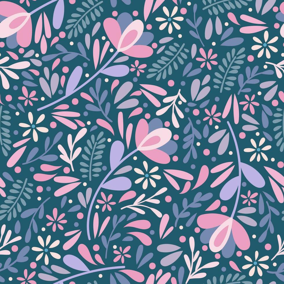 modern donker blauw ditsy afdrukken vector patroon met bloemen, bloemen achtergrond voor de voorjaar