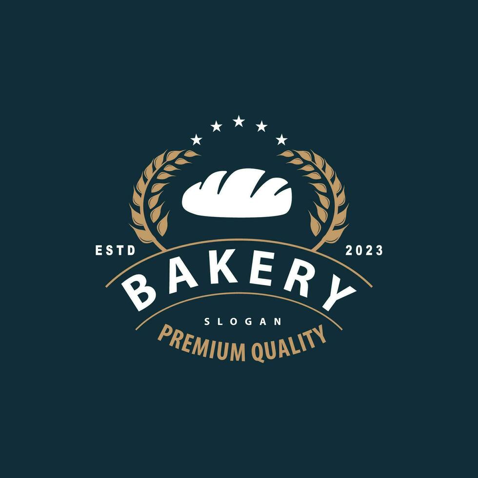 brood logo, oud retro wijnoogst stijl bakkerij winkel ontwerp, vector tarwe brood gemakkelijk tremplet illustratie