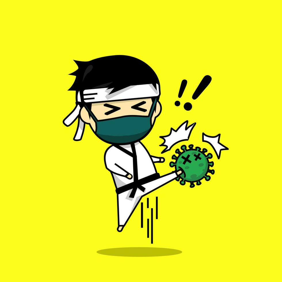 schattig karate karakter trap virus vector