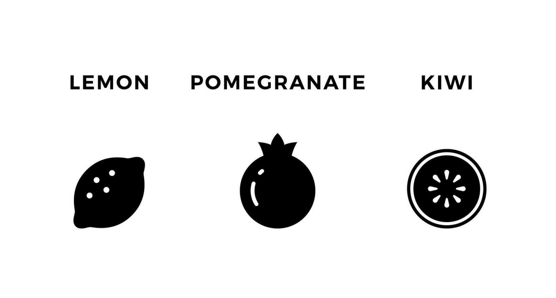 citroen granaatappel kiwi zwart solide vector