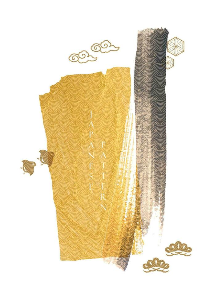 abstract kunst achtergrond met traditioneel Japans icoon en patroon vector. waterverf structuur in Chinese stijl. borstel beroerte element banier illustratie vector