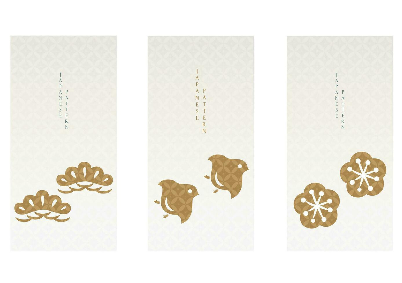 reeks van meetkundig grafisch elementen vector. Aziatisch traditioneel pictogrammen met Japans patroon. abstract kunst banners met vogel, bonsai en kers bloesem vorm geven aan. sjabloon voor logo ontwerp, kaart presentatie. vector