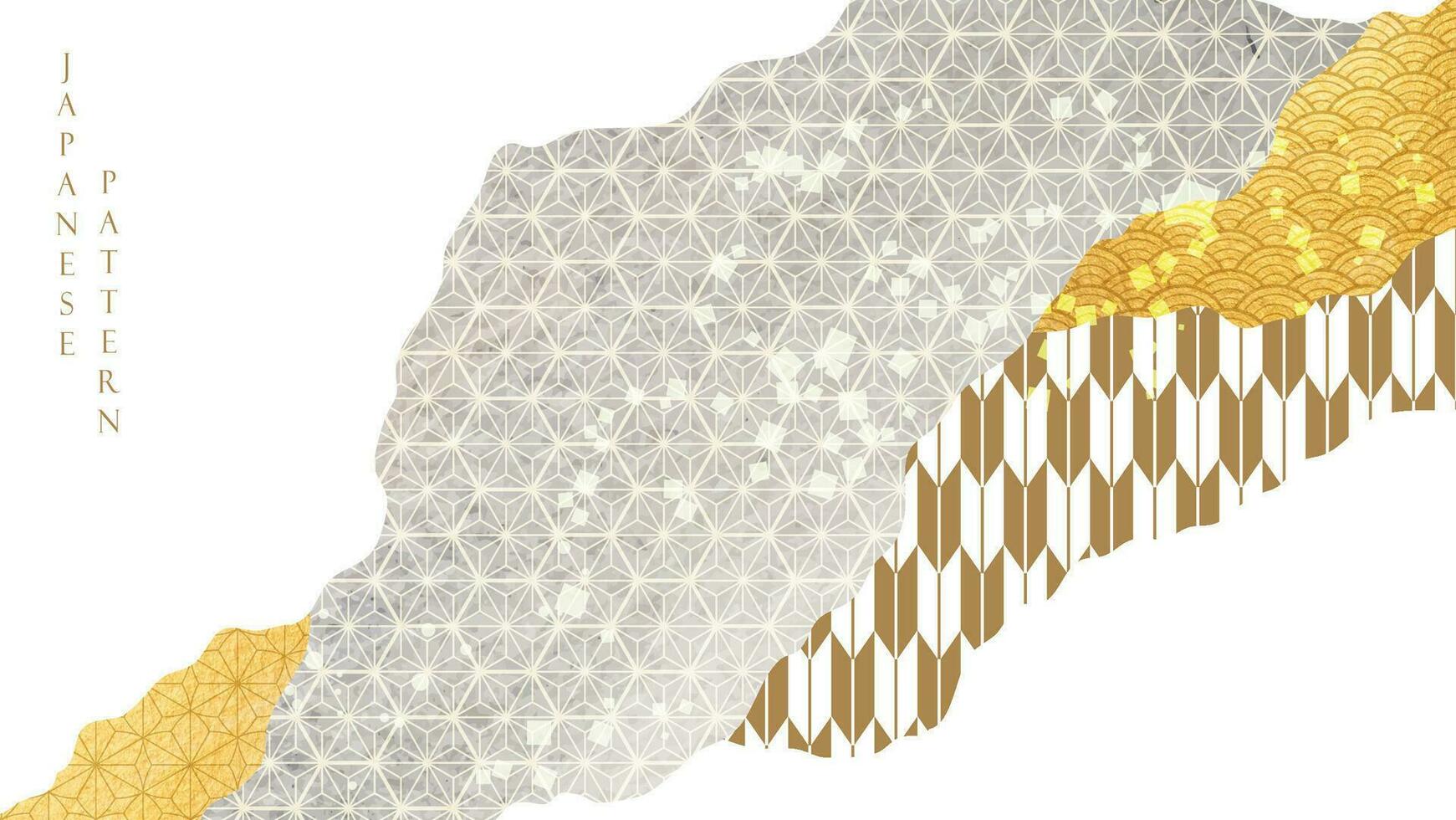 Japans achtergrond met abstract kunst decoratie vector. meetkundig patroon met goud en grijs structuur banier ontwerp in wijnoogst stijl. vector