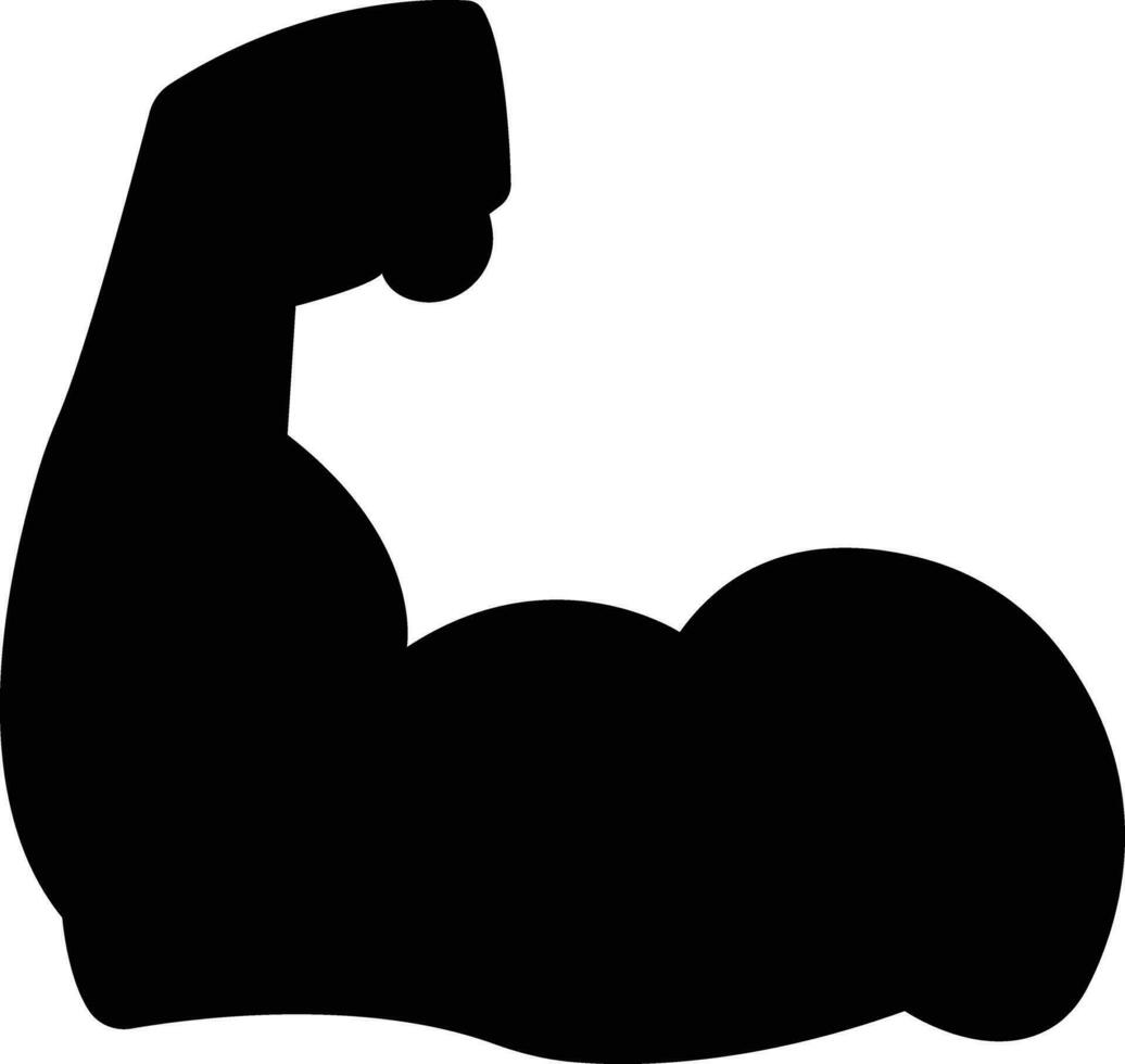 arm spier buigen sterk emoji vlak zwart icoon. bodybuilder vector macho biceps Sportschool buigen tekening hand- macht sterkte gewichtheffen symbool.