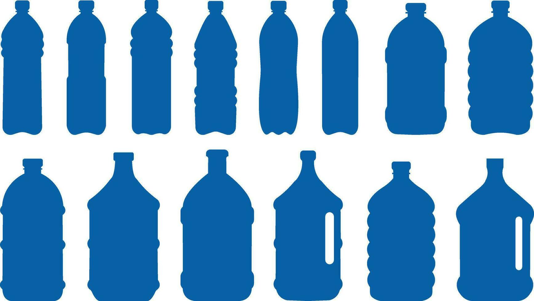 plastic fles blauw icoon set. vector vlak stijl teken . houder water fles voor sport. natuurlijk en gezond levensstijl concept water gebotteld houder vloeistof