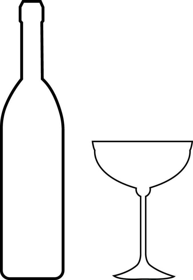 alcohol fles en glas lijn pictogrammen. zwart schets vector silhouet met wijn, cognac, Champagne, bier. alcohol lineair verzameling .elementen monochroom