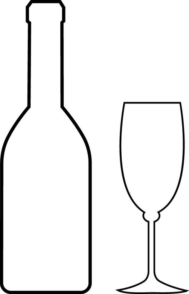 alcohol fles en glas lijn pictogrammen. zwart schets vector silhouet met wijn, cognac, Champagne, bier. alcohol lineair verzameling .elementen monochroom