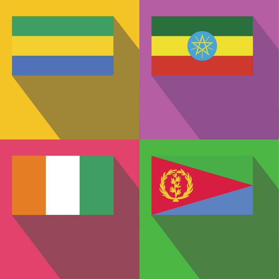 Gabon, Ethiopië, eritrea, ivoor kust vlag vector