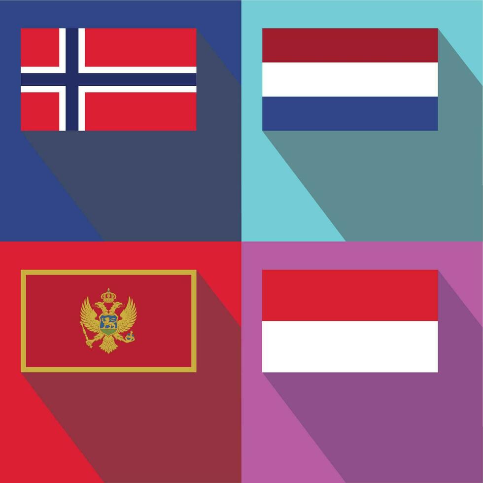 Indonesië, Montenegro, nederland, Noorwegen vlaggen vector