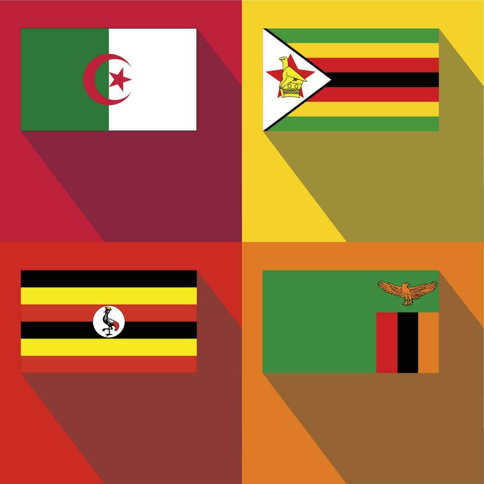 Zambia, Oeganda, Zimbabwe, Algerije vlag vector