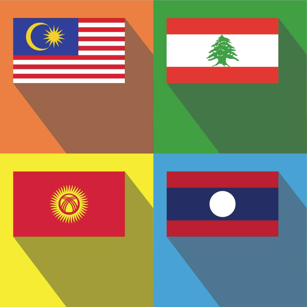 Laos, Kirgizië, Libanon, Maleisië vlag vector