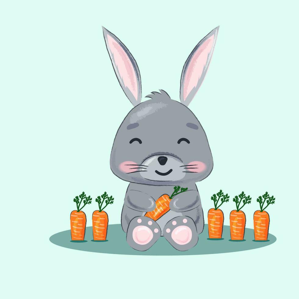 illustratie met schattig tekenfilm konijn. element voor afdrukken, ansichtkaart en poster vector