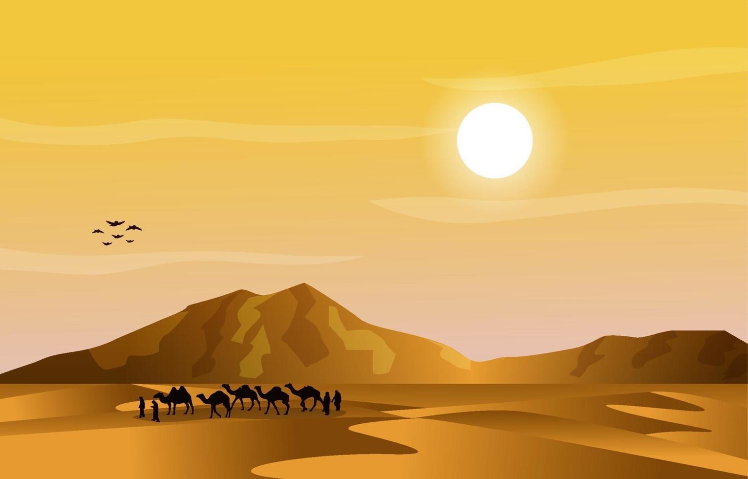 sahara woestijn reizen tour kameel arabische cultuur illustratie vector