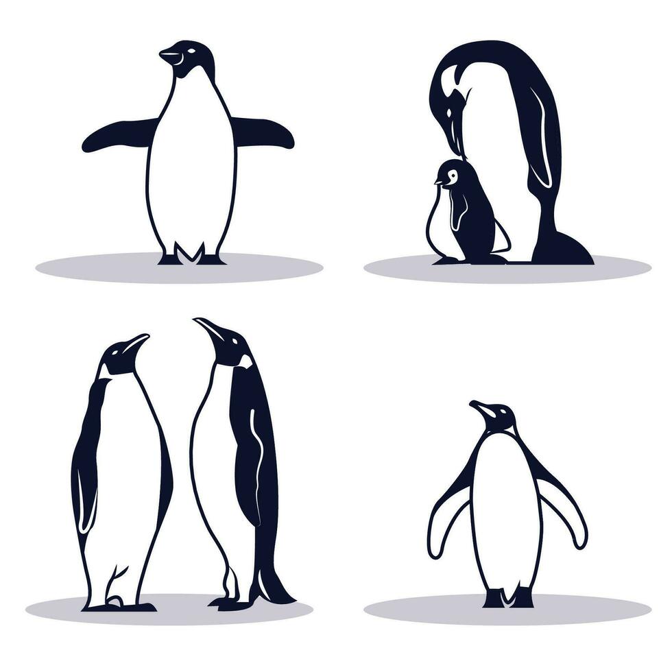 pinguïn in silhouet pictogrammen reeks vector