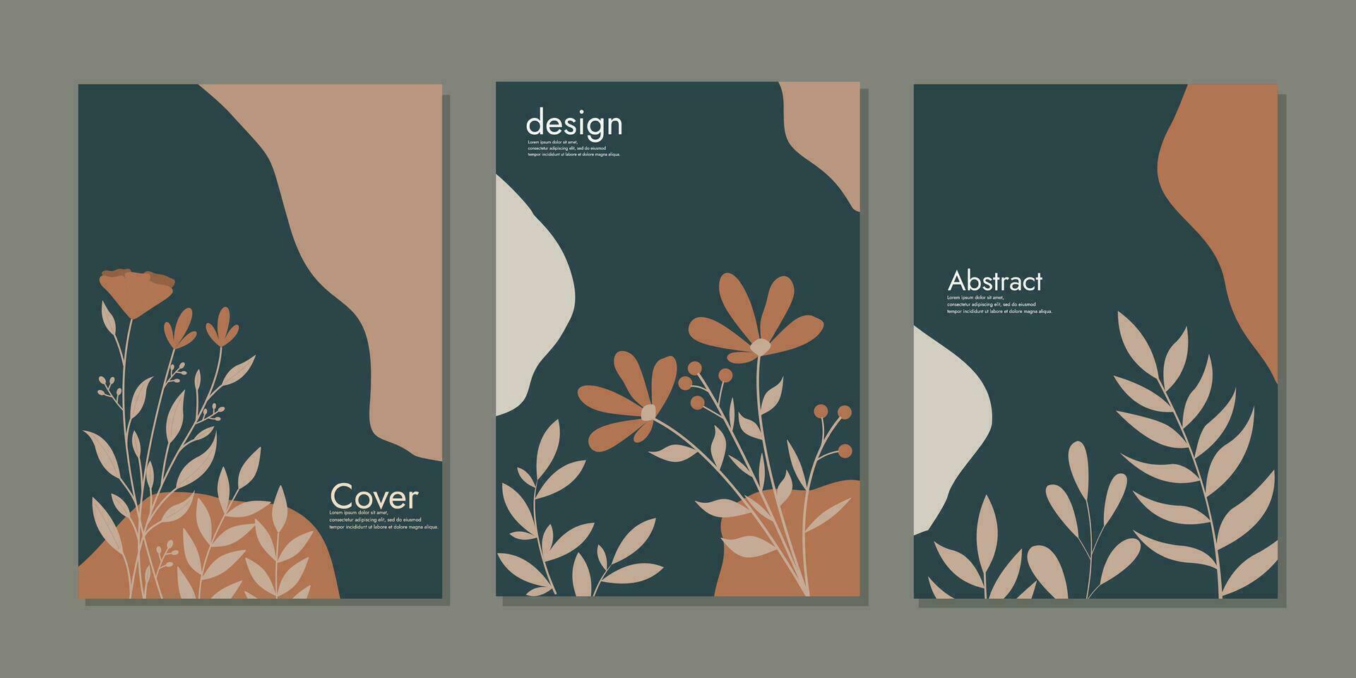 reeks van bespotten omhoog boek Hoes ontwerpen met hand- getrokken bloemen decoraties. mooi botanisch achtergrond .maat a4 voor notitieboekje, boek, planner, brochure, catalogus vector