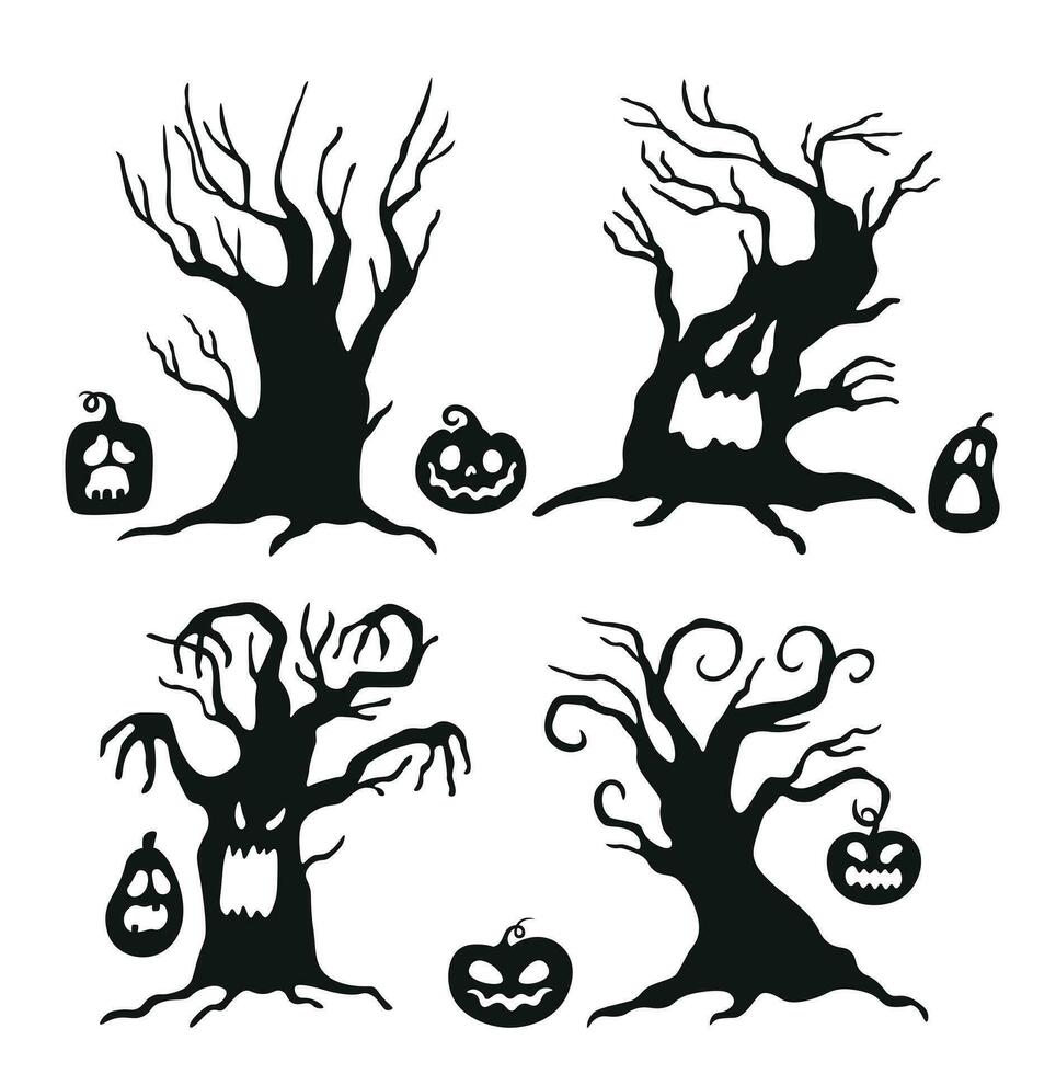 vector illustratie eng pompoen en boom halloween silhouet thema geïsoleerd Aan wit achtergrond