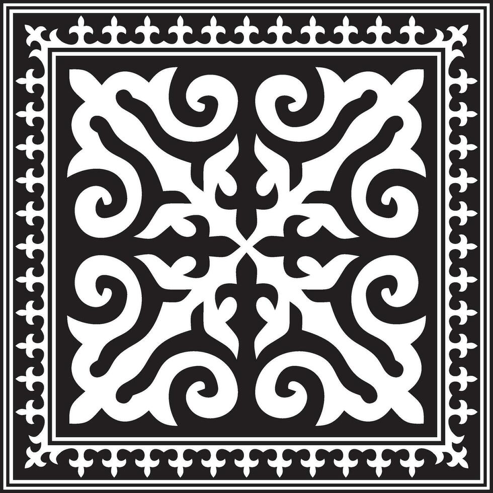 vector zwart monochroom plein Kazachs nationaal ornament. etnisch patroon van de volkeren van de Super goed steppe, .mongolen, Kirgizisch, kalmyks, begraven