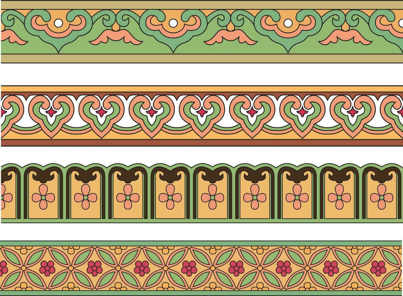 vector reeks van naadloos gekleurde Chinese grenzen. Aziatisch kaders voor decoratie en keramiek. nationaal ornamenten van de oosten.