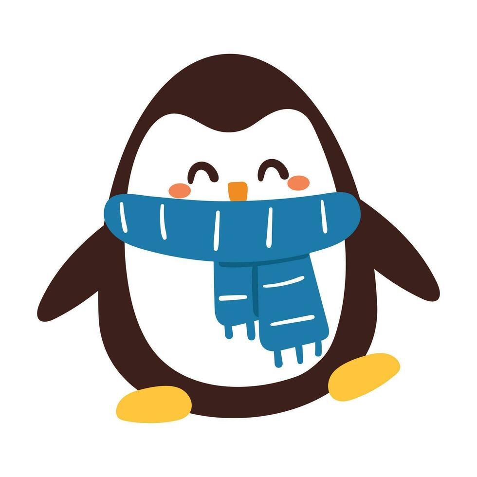 hand- tekening tekenfilm pinguïn vervelend blauw sjaal. schattig dier sticker vector