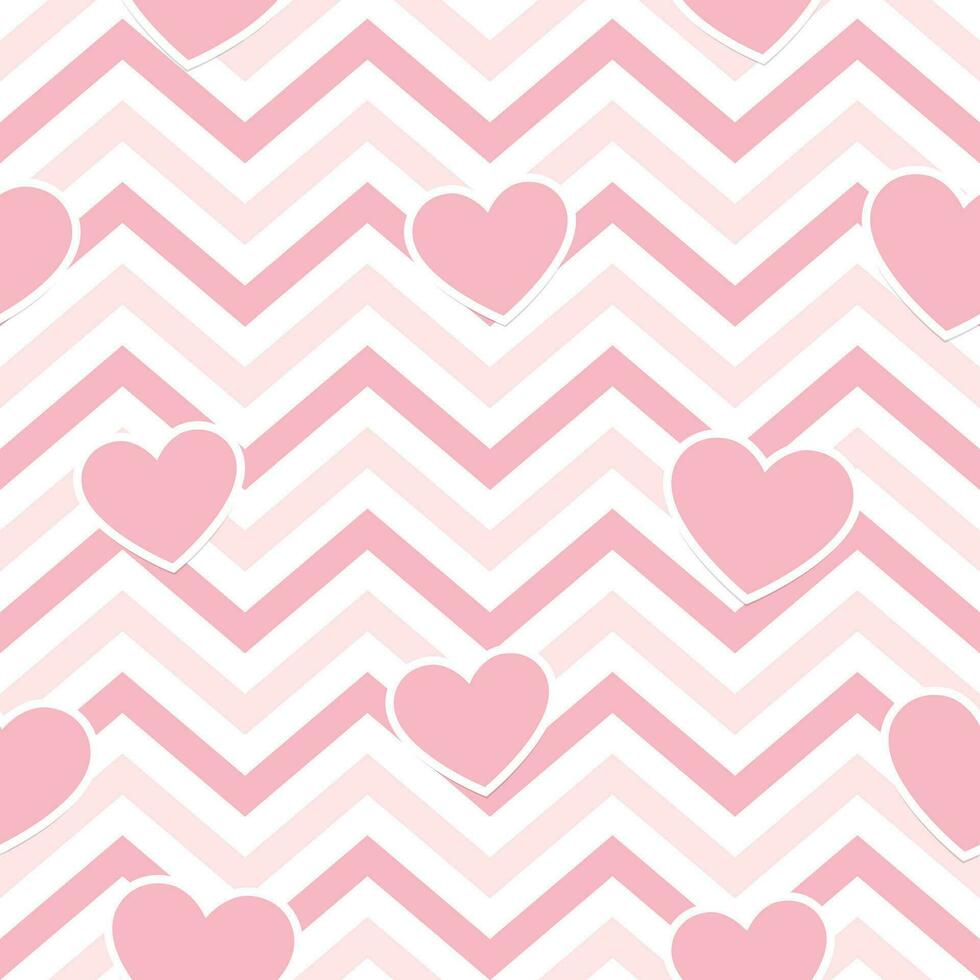roze harten Aan meetkundig zig zag naadloos achtergrond, vector patroon