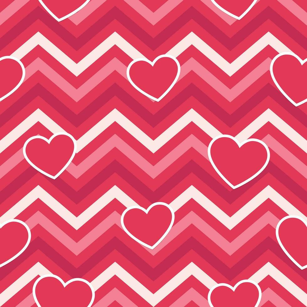 roze harten Aan meetkundig zig zag naadloos achtergrond, vector patroon