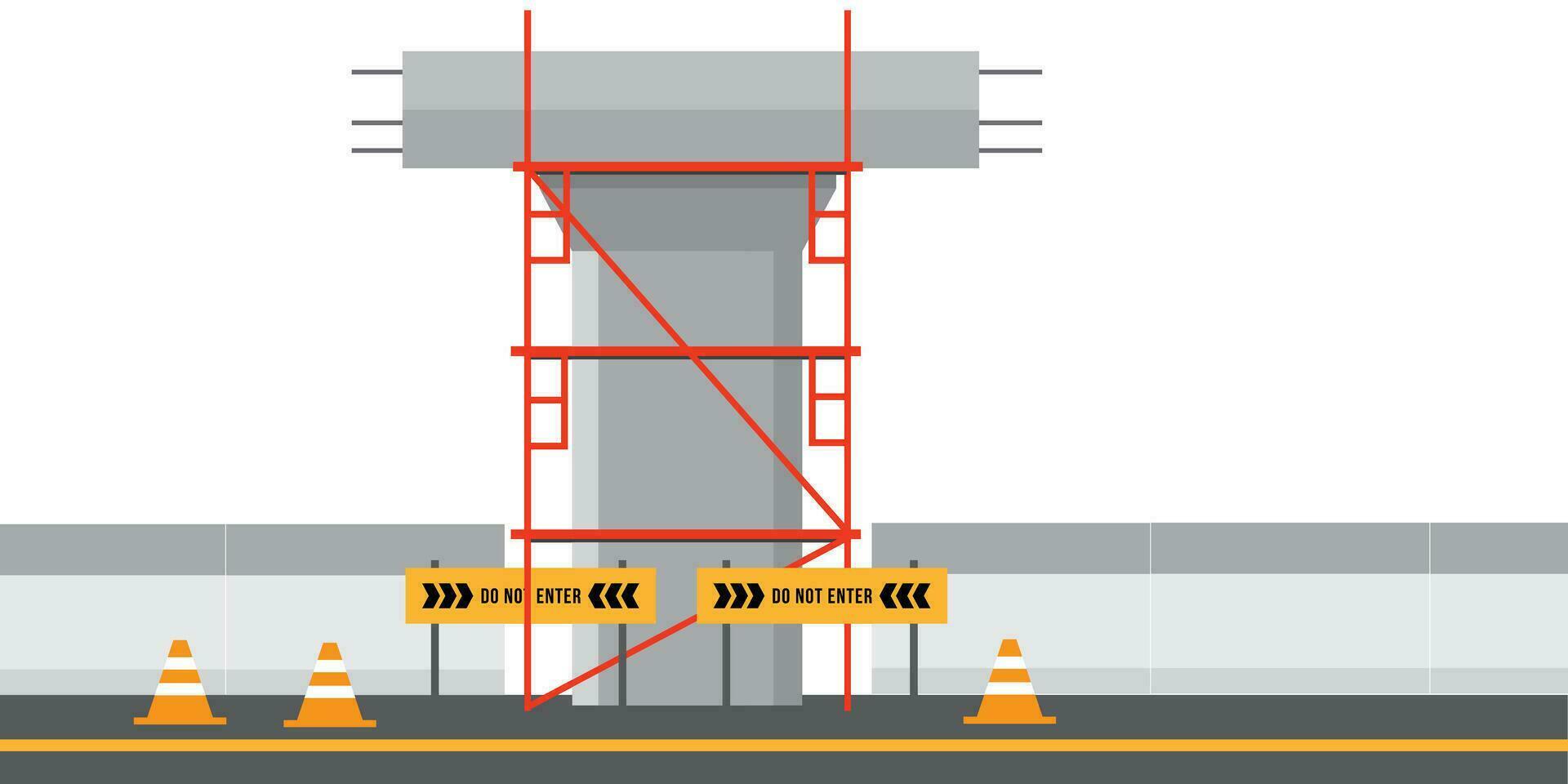 weg kant vector. stellingen vector. brug pijler. bouw. brug berichten onder bouw. weg schutting. brug over- de manier. barricade blok vector. vector