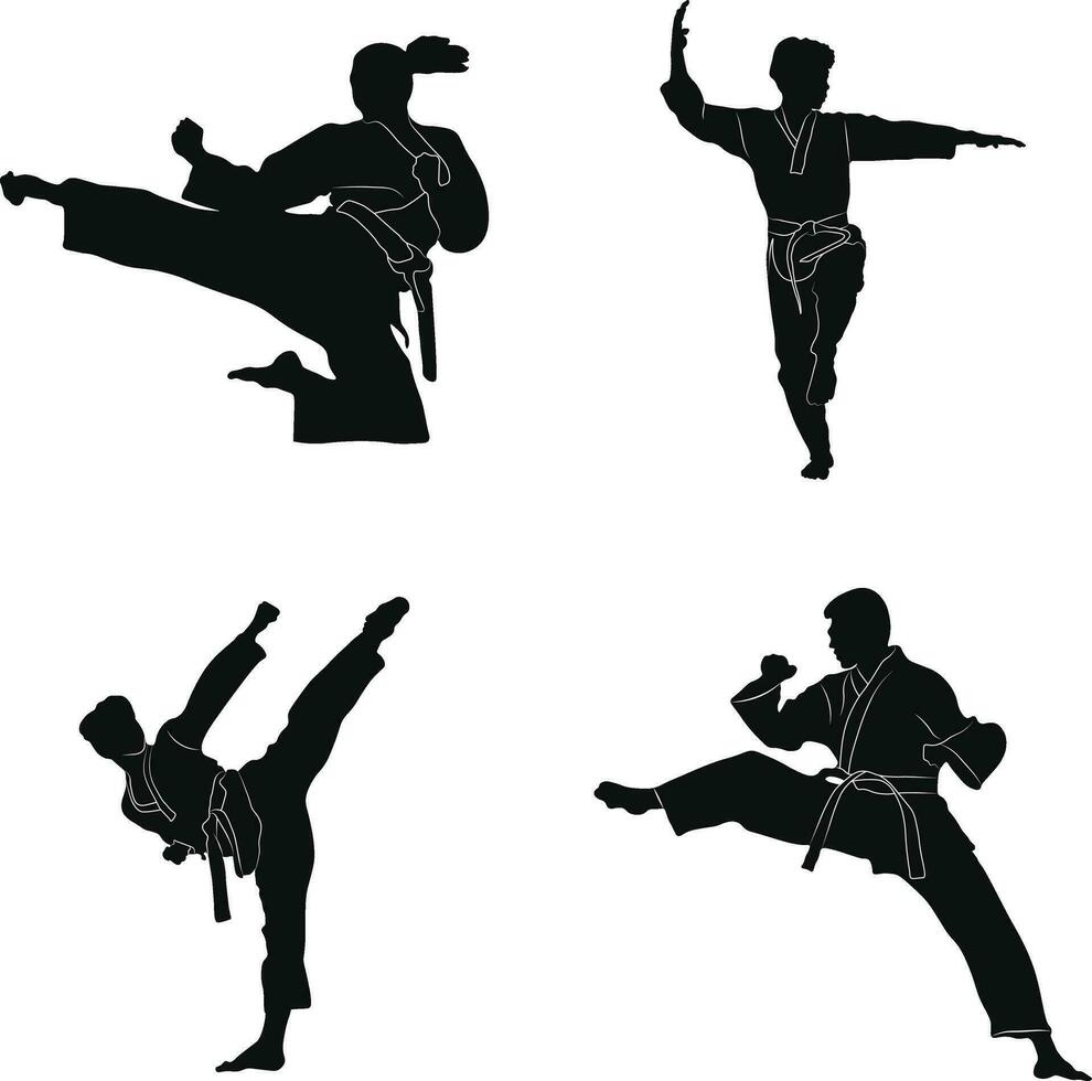 verzameling van karate vechter silhouet pictogrammen. vector illustratie reeks
